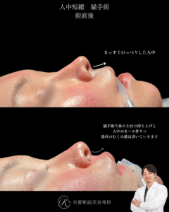人中短縮と猫手術（鼻唇角形成）の術直後写真です。