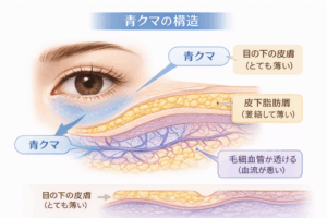 青クマの色味のメカニズムを解説したイラスト(京都駅前美容外科のコラムのイラスト)