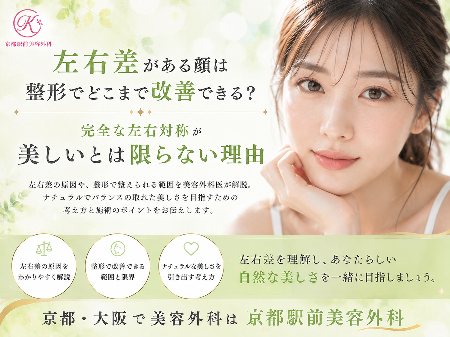 左右差がある顔は整形でどこまで改善できる？完全な左右対称が美しいとは限らない理由。京都駅前美容外科の医療コラム。