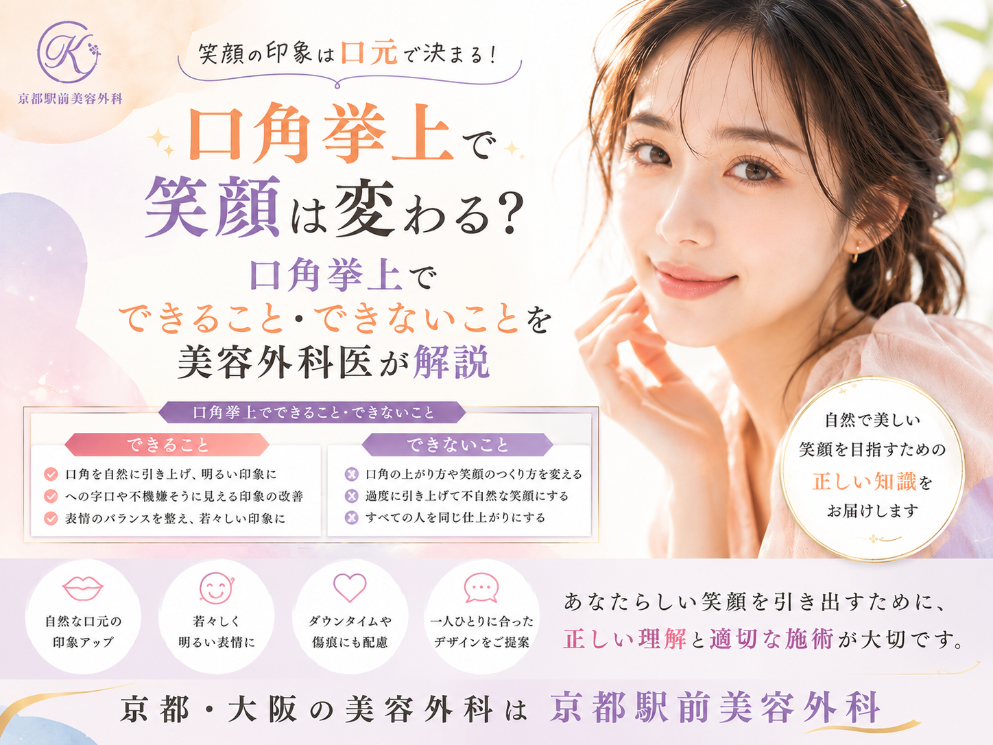 口角挙上で笑顔は変わる?口角挙上でできること・できないことを美容外科医が解説|京都・大阪の京都駅前美容外科。京都駅前美容外科の医療コラム。
