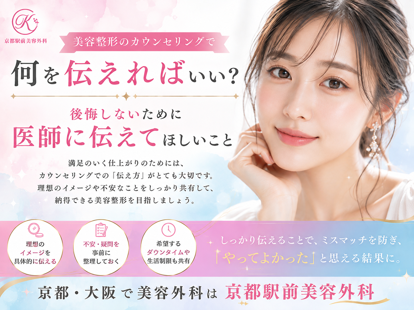 美容整形のカウンセリングで何を伝えればいい?後悔しないために医師に伝えてほしいこと。京都駅前美容外科の医療コラム。