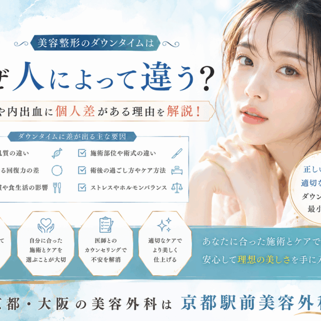 美容整形のダウンタイムはなぜ人によって違う？腫れや内出血に個人差がある理由を解説！｜京都・大阪の京都駅前美容外科。京都駅前美容外科の医療コラム。