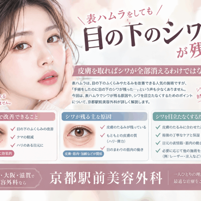 表ハムラをしても「目の下のシワ」が残る？｜皮膚を取ればシワが全部消えるわけではない理由｜京都・大阪・滋賀の京都駅前美容外科。京都駅前美容外科の医療コラム。