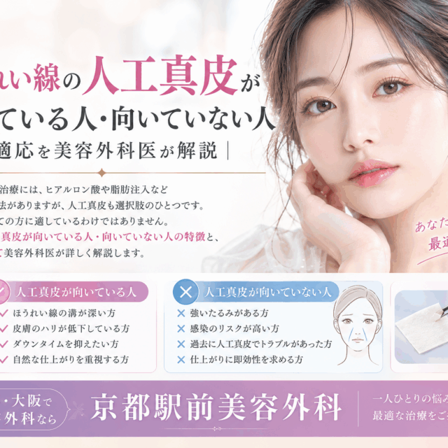 ほうれい線の人工真皮が向いている人・向いていない人｜適応を美容外科医が解説｜京都駅前美容外科。京都駅前美容外科の医療コラム。