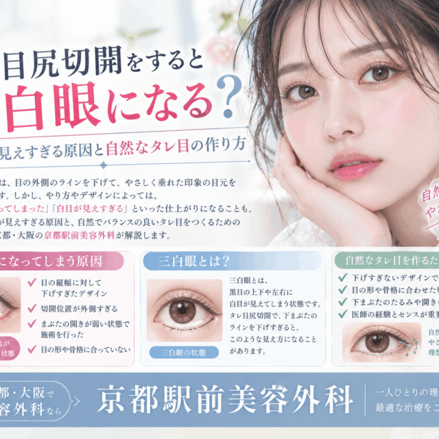 タレ目尻切開をすると三白眼になる？白目が見えすぎる原因と自然なタレ目の作り方｜京都・大阪の京都駅前美容外科。京都駅前美容外科の医療コラム。
