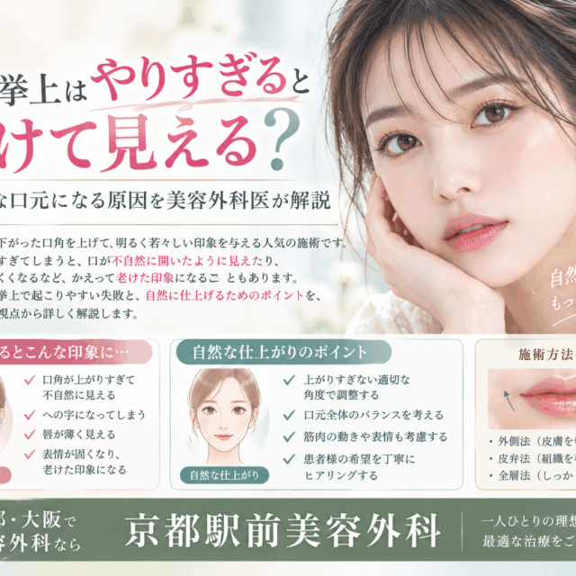 口角挙上はやりすぎると老けて見える？不自然な口元になる原因を美容外科医が解説｜京都・大阪の京都駅前美容外科。京都駅前美容外科の医療コラム。