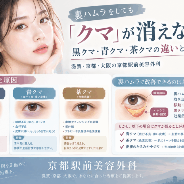 裏ハムラをしても「クマ」が消えない？｜黒クマ・青クマ・茶クマの違いと限界｜滋賀・京都・大阪の京都駅前美容外科