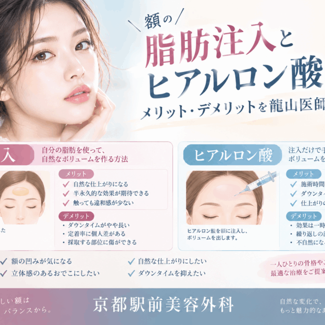 額の脂肪注入とヒアルロン酸の違い｜メリット・デメリットを龍山医師が解説｜京都駅前美容外科。